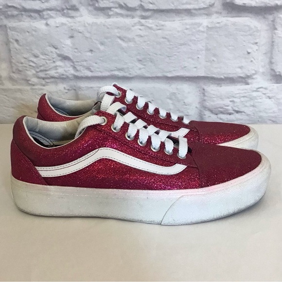 Vans 9.5 Platform Old Skool Sneakers Women’s Tennis Shoes Magenta Glitter Purple - Picture 11 of 12